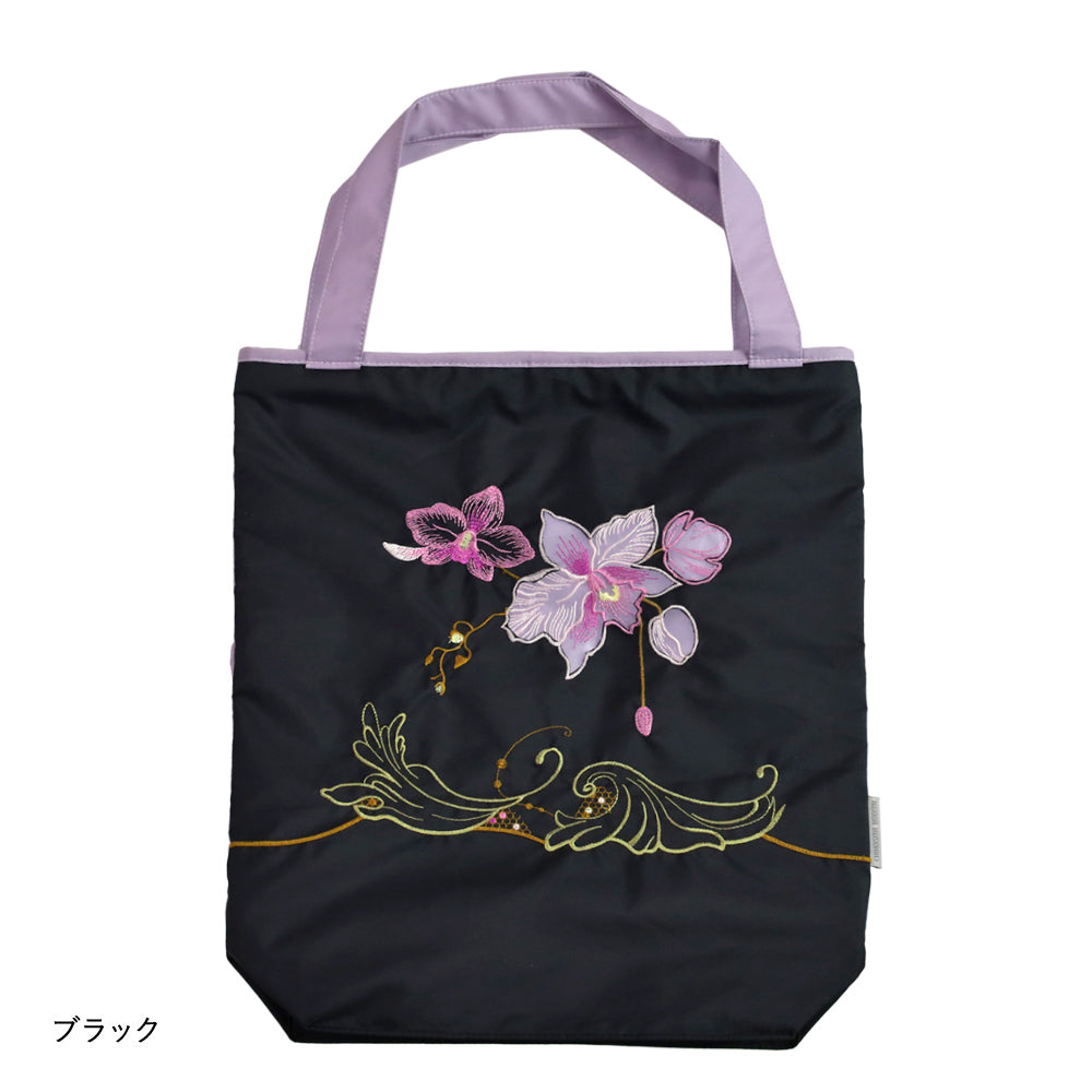 蘭花オーガンジー刺繍 防水・撥水トートバッグ
