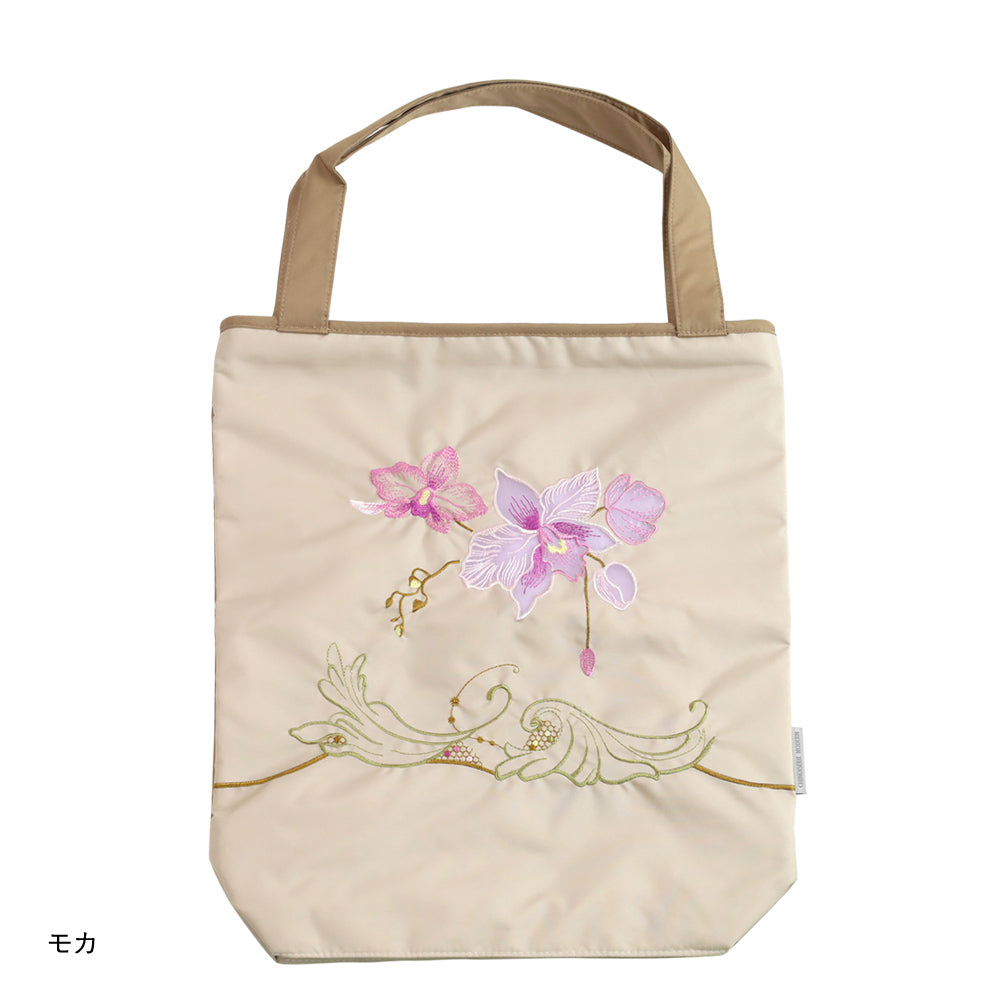 蘭花オーガンジー刺繍 防水・撥水トートバッグ