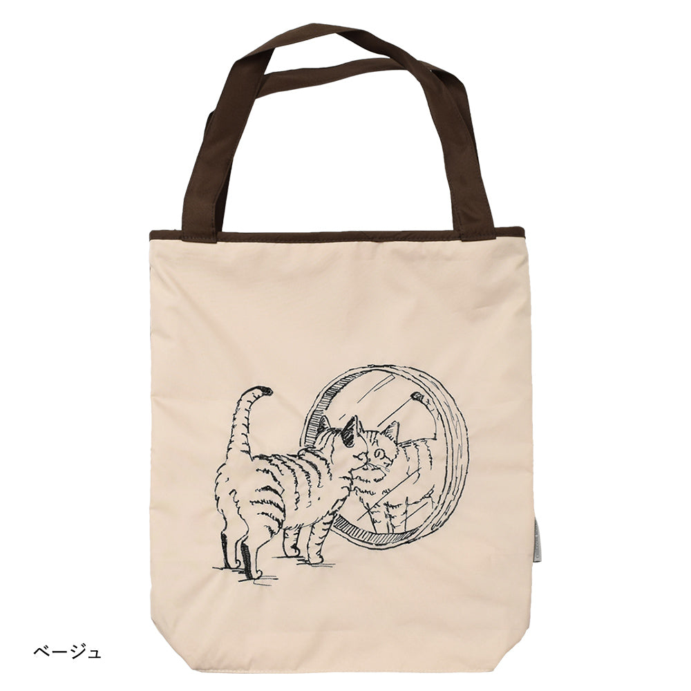 ハラミチヨ「鏡のぞきネコ」刺繍 防水・撥水トートバッグ