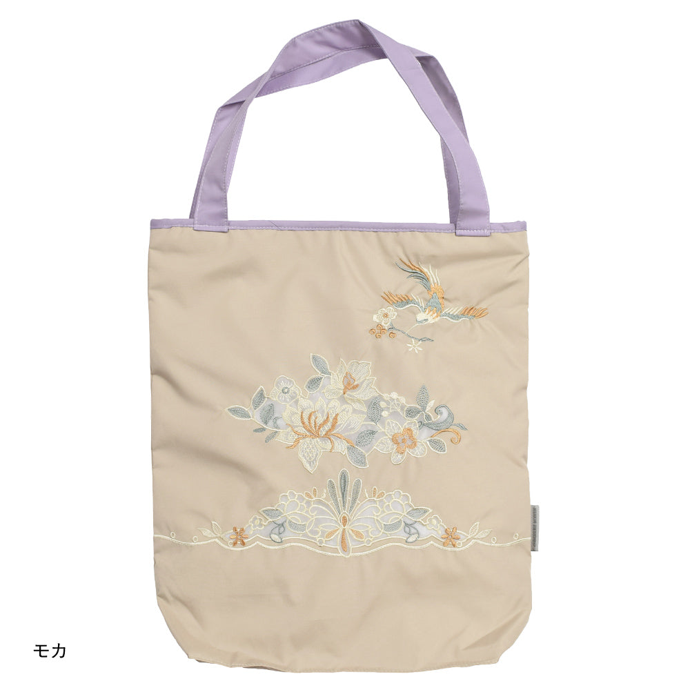 花鳥オーガンジーカットワーク刺繍 防水・撥水トートバッグ