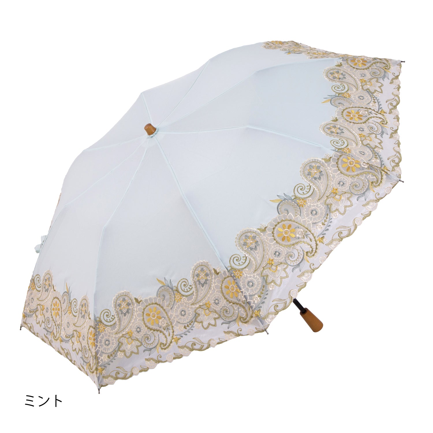 更紗ペーズリーオーガンジー カットワーク刺繍かわず張り 晴雨兼用ショート折日傘