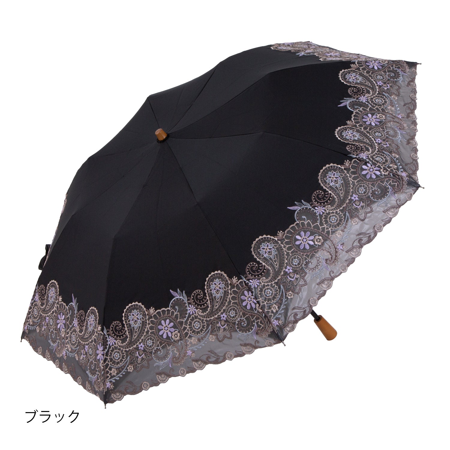 更紗ペーズリーオーガンジー カットワーク刺繍かわず張り 晴雨兼用ショート折日傘