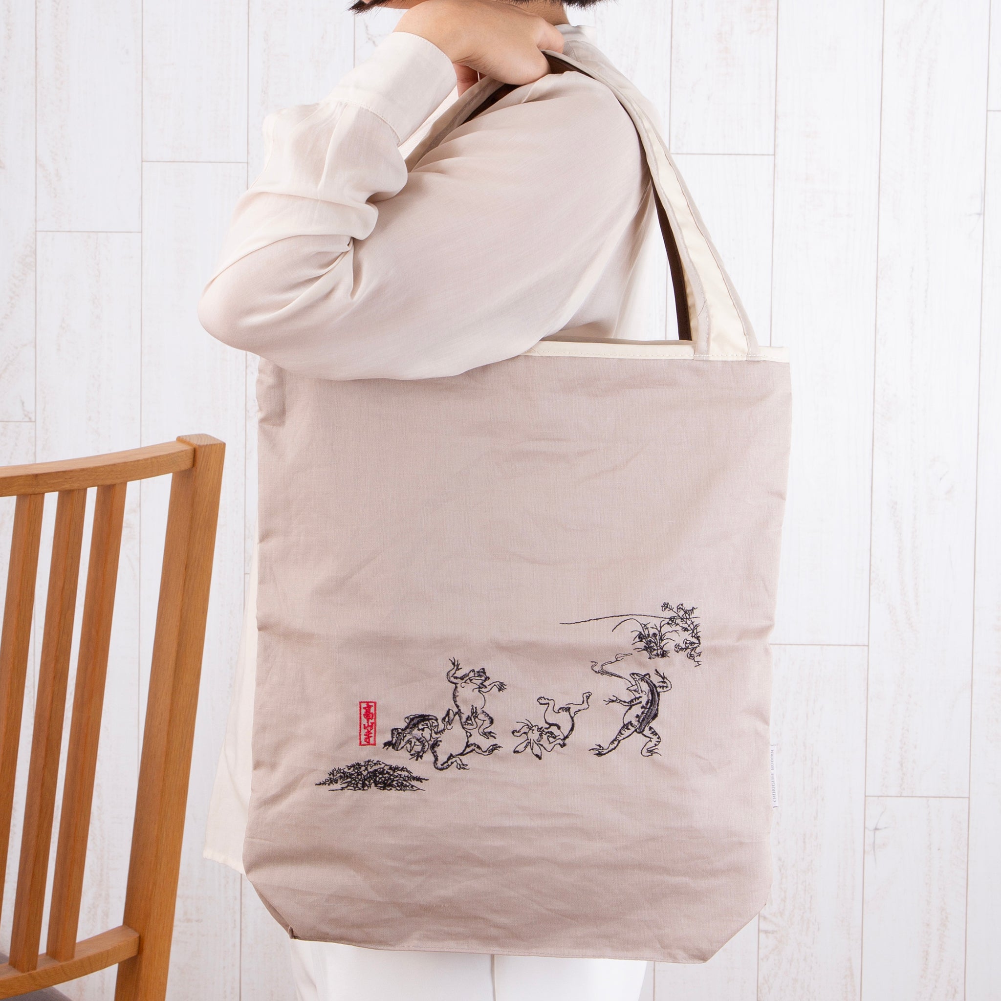 鳥獣戯画・伊藤若冲 刺繍 防水・撥水トートバッグ/鳥獣戯画