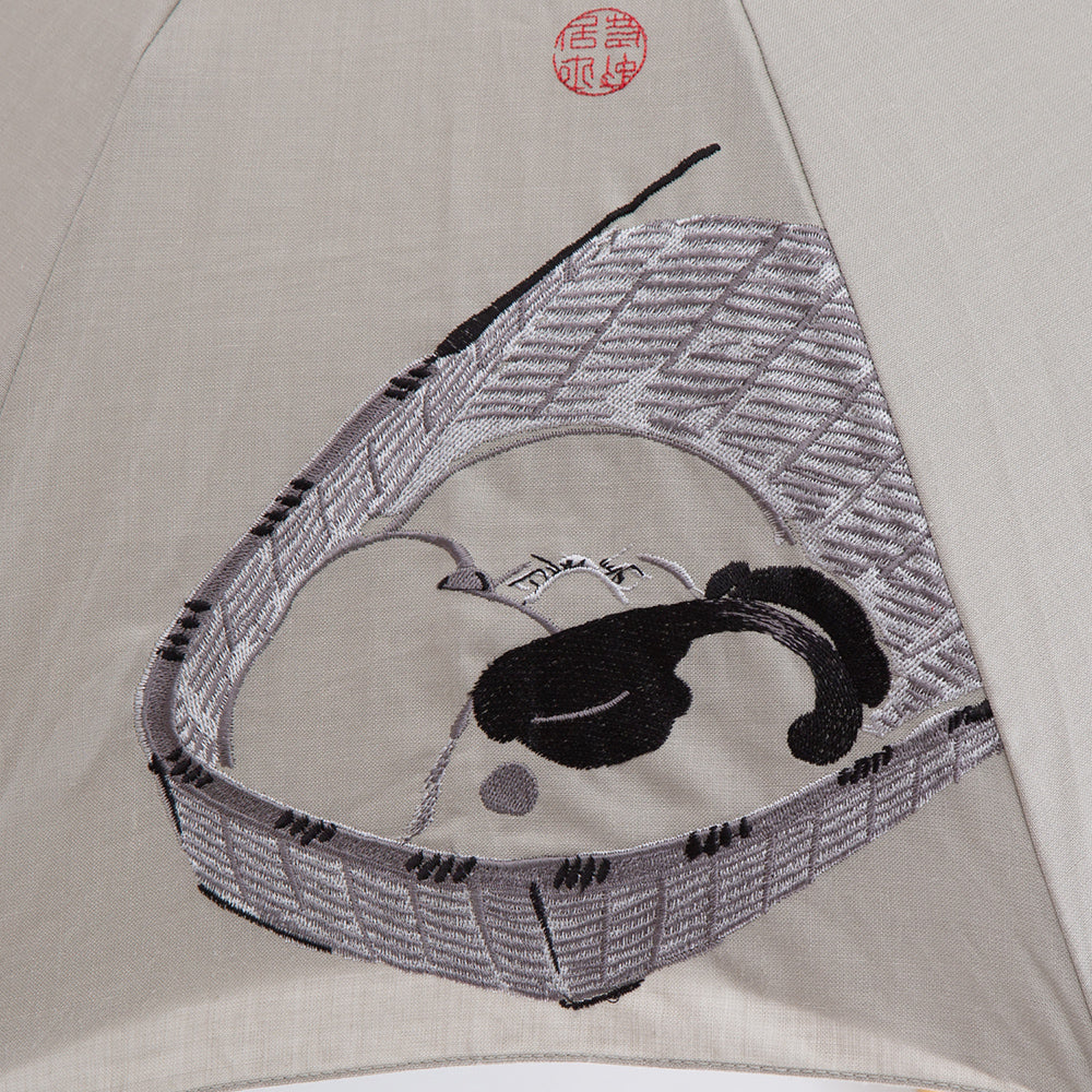 伊藤若冲 刺繍 かわず張り晴雨兼用ショート長日傘 (日本製)