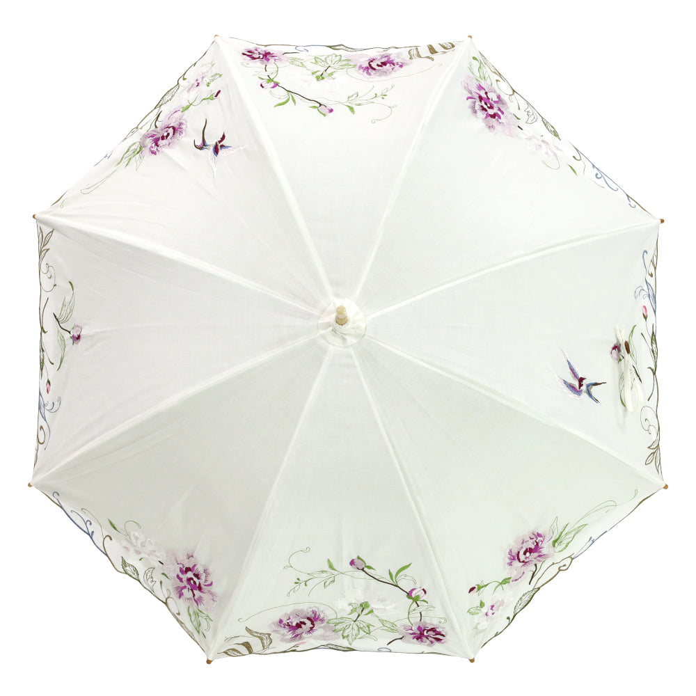 芍薬刺繍かわず張り 晴雨兼用長日傘 (日本製)