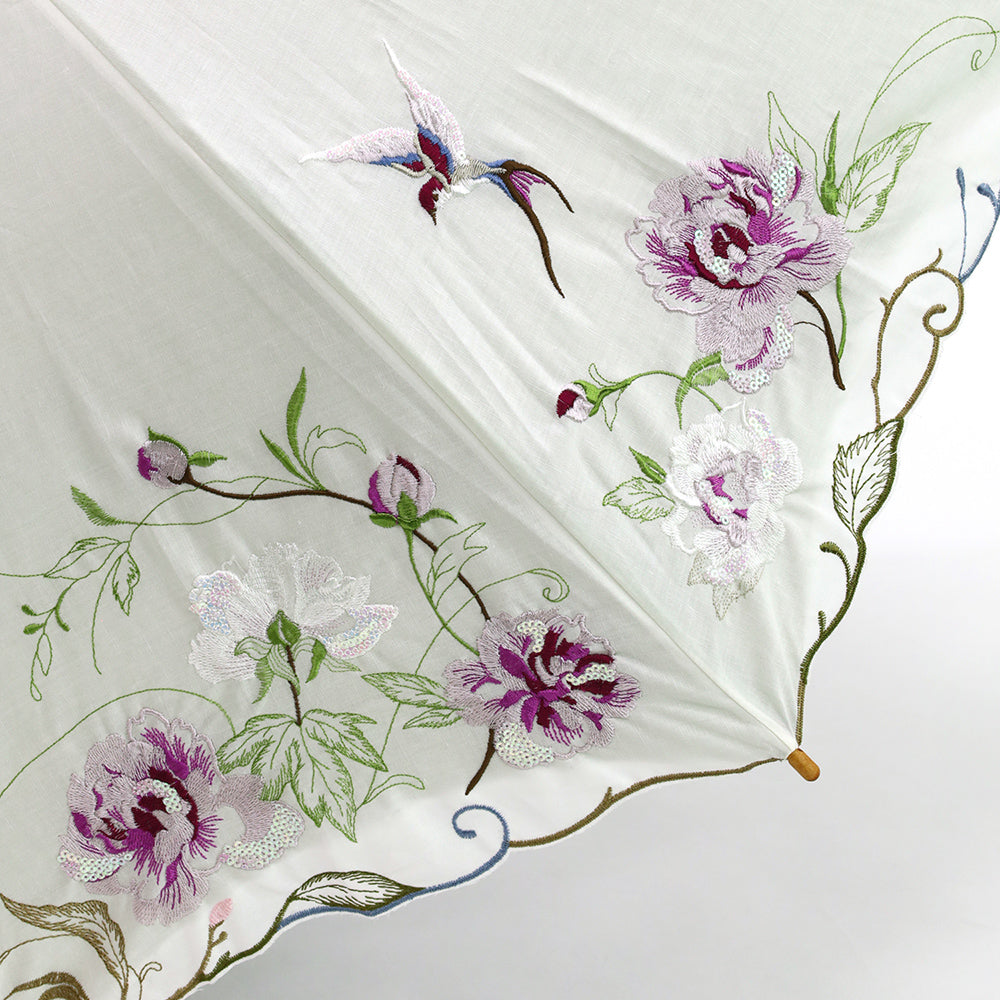 芍薬刺繍かわず張り 晴雨兼用長日傘 (日本製)