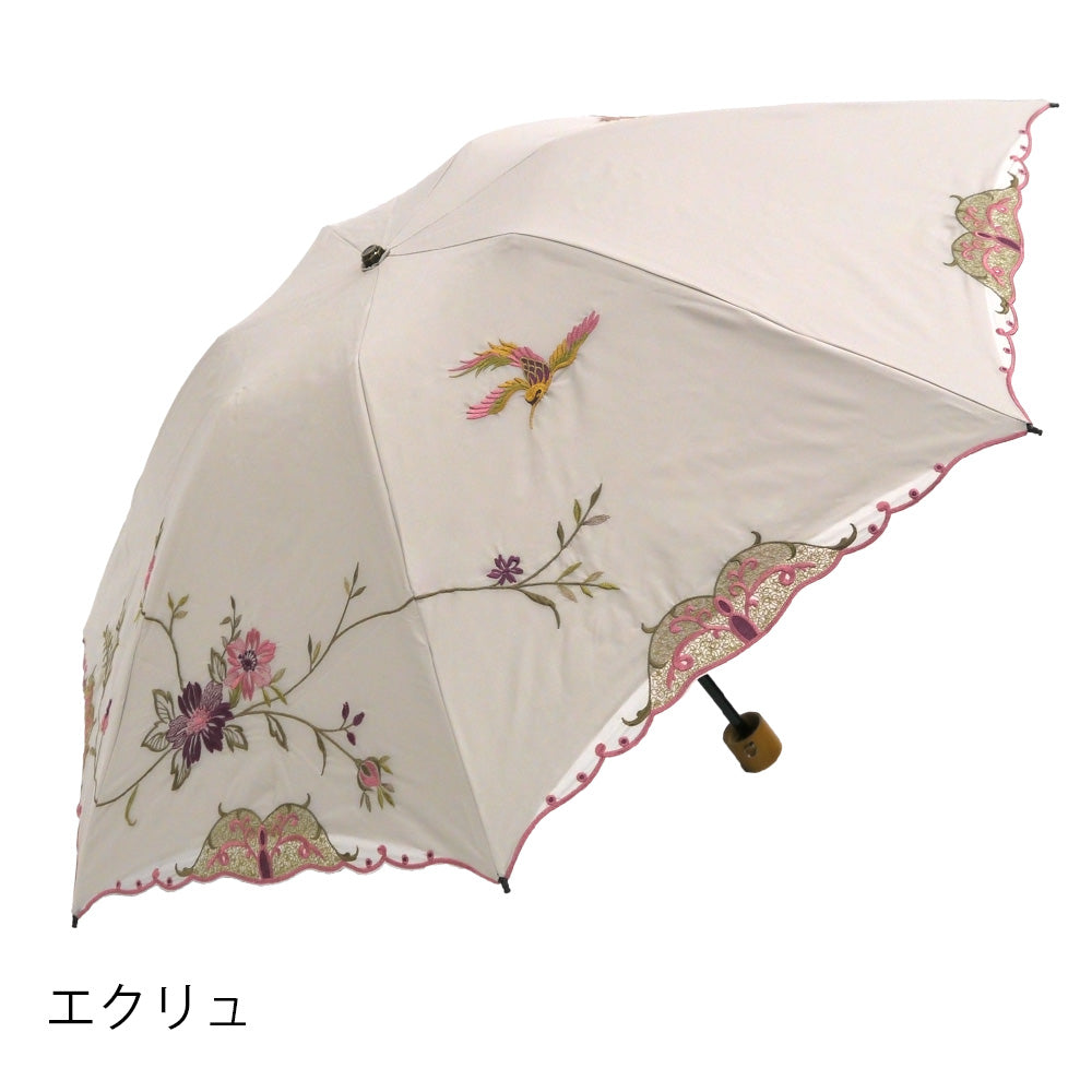 花鳥刺繍晴雨兼用 ミニ折りたたみ日傘&イニシャル手元セット