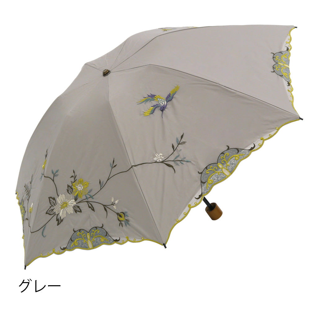 花鳥刺繍晴雨兼用 ミニ折りたたみ日傘&イニシャル手元セット