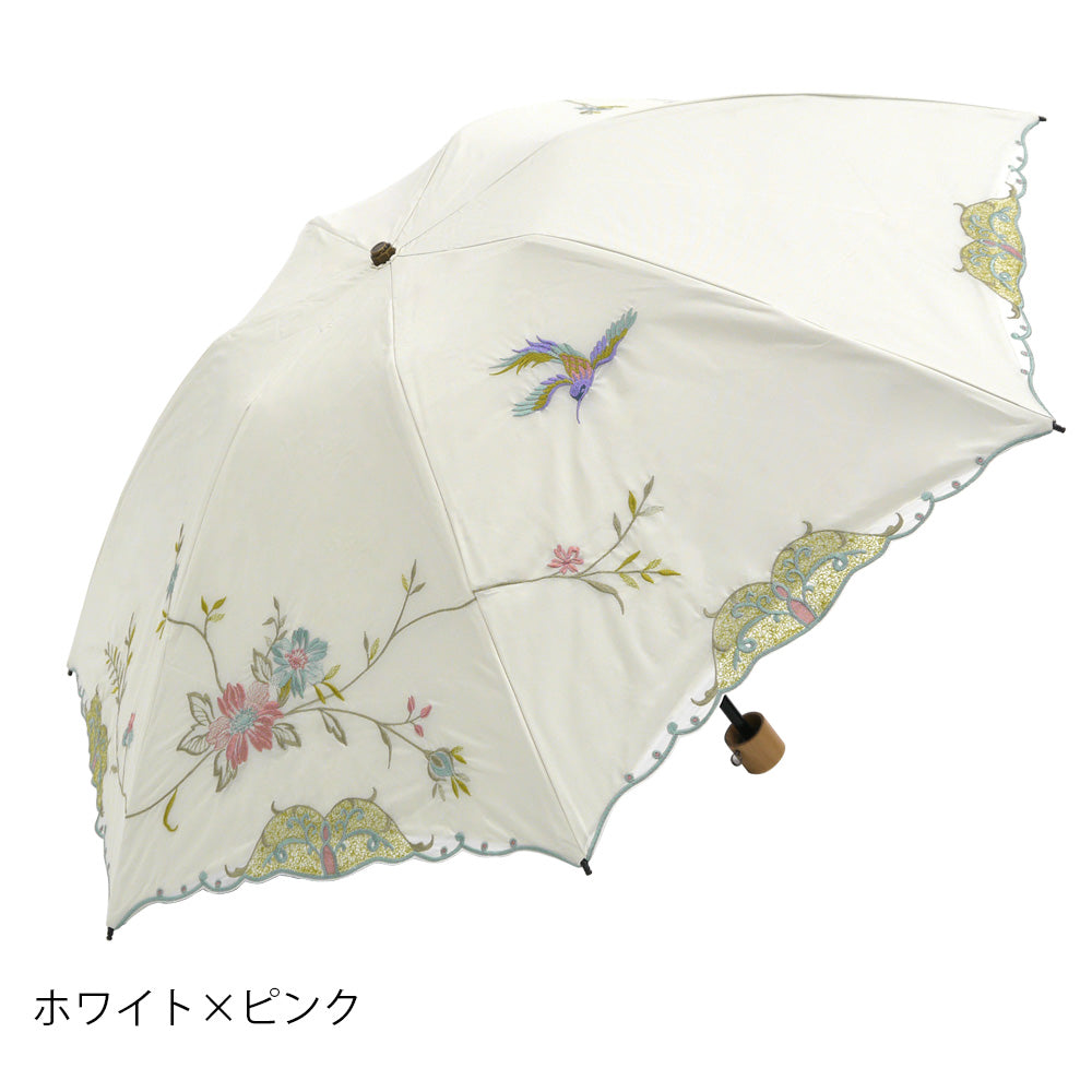 花鳥刺繍晴雨兼用 ミニ折りたたみ日傘&イニシャル手元セット