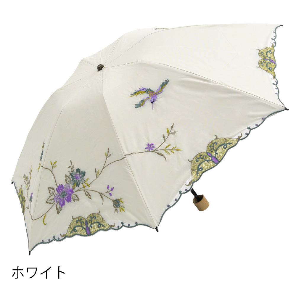 花鳥刺繍晴雨兼用 ミニ折りたたみ日傘&イニシャル手元セット