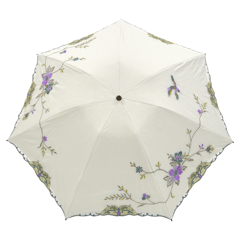 花鳥刺繍晴雨兼用 ミニ折りたたみ日傘&イニシャル手元セット