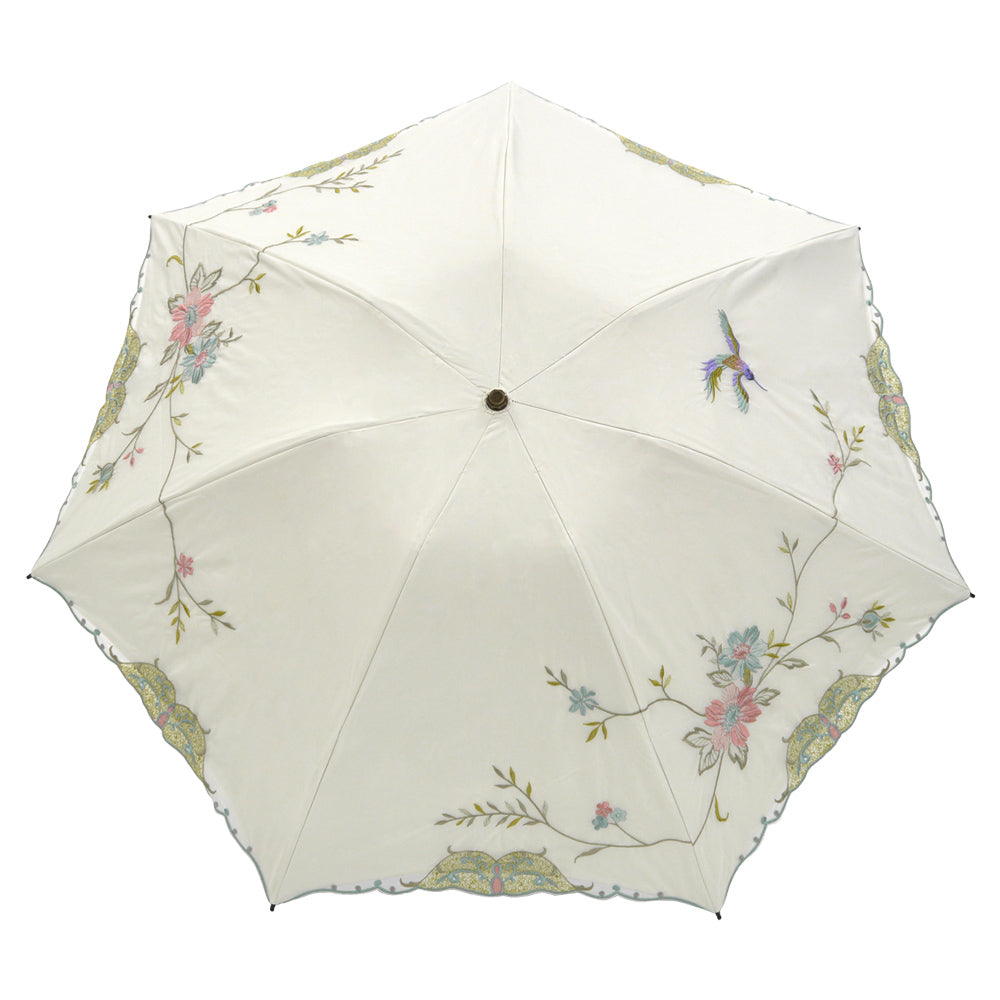 花鳥刺繍晴雨兼用 ミニ折りたたみ日傘&イニシャル手元セット