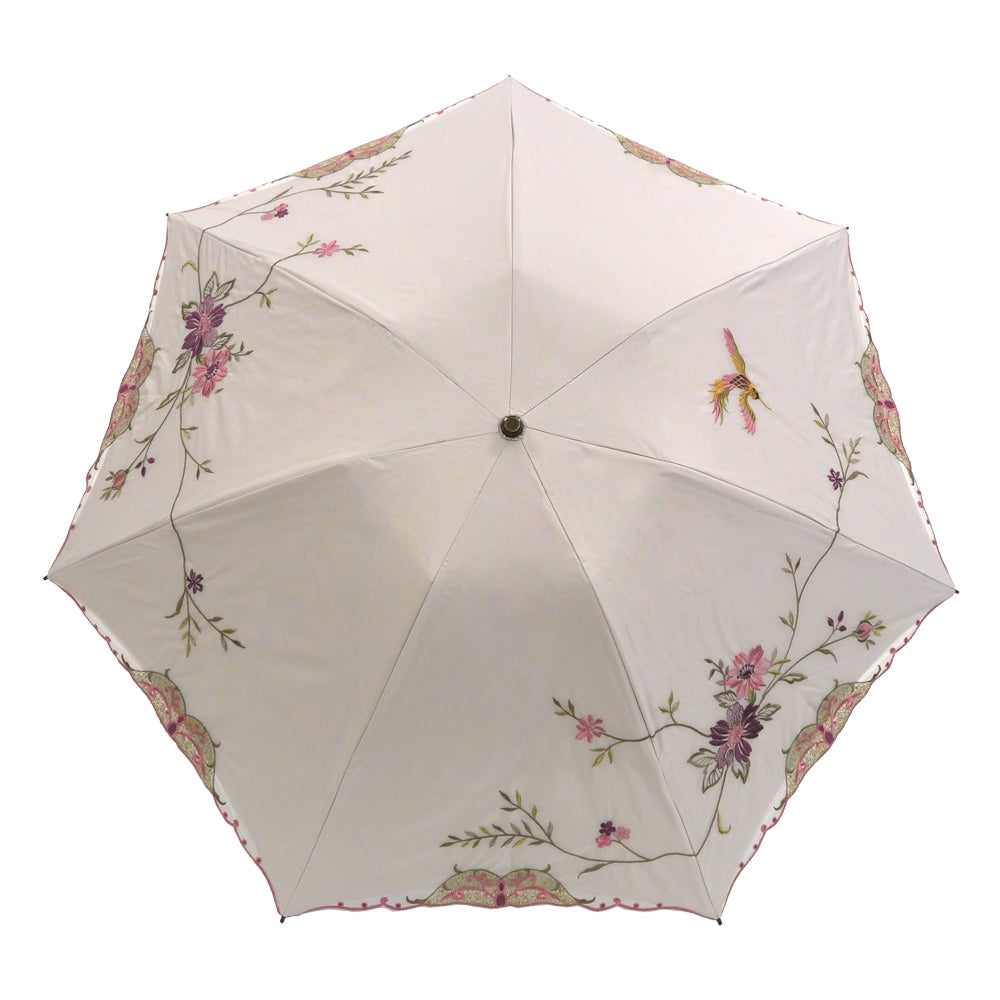 花鳥刺繍晴雨兼用 ミニ折りたたみ日傘&イニシャル手元セット