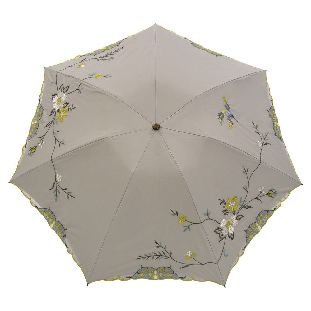 花鳥刺繍晴雨兼用 ミニ折りたたみ日傘&イニシャル手元セット