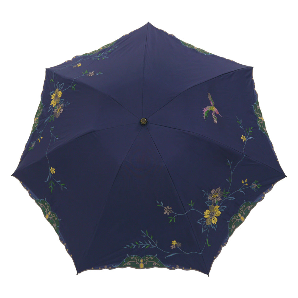 花鳥刺繍晴雨兼用 ミニ折りたたみ日傘&イニシャル手元セット