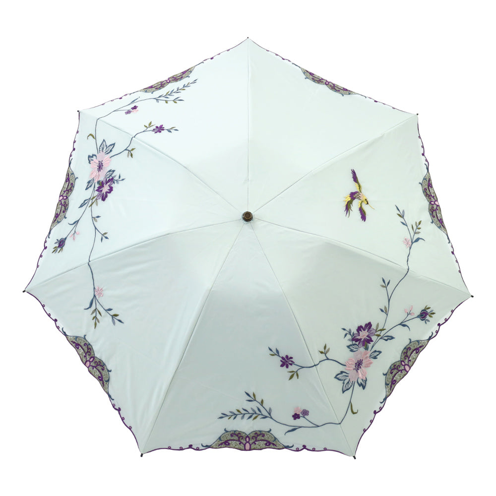 花鳥刺繍晴雨兼用 ミニ折りたたみ日傘&イニシャル手元セット