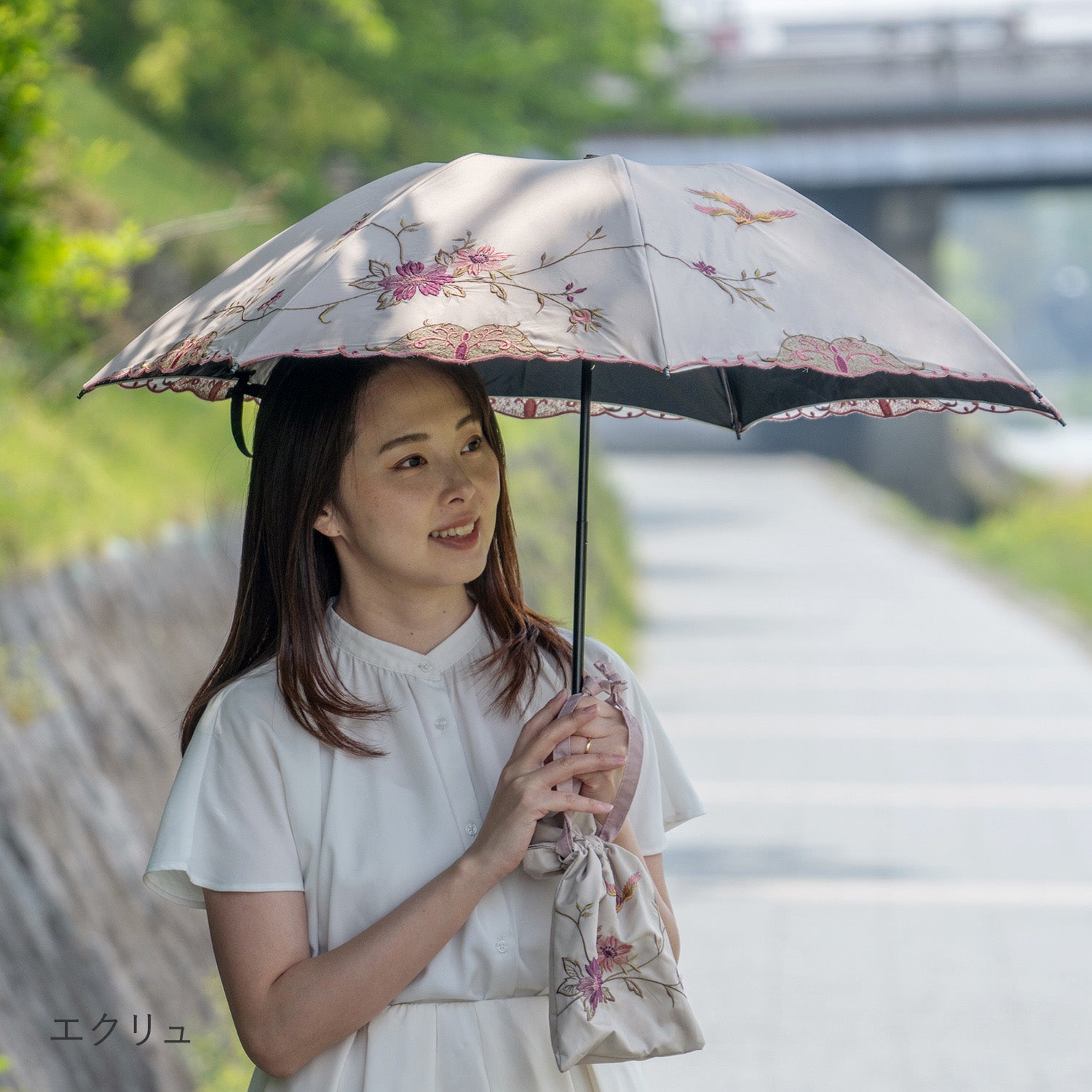 花鳥刺繍晴雨兼用 ミニ折りたたみ日傘&イニシャル手元セット