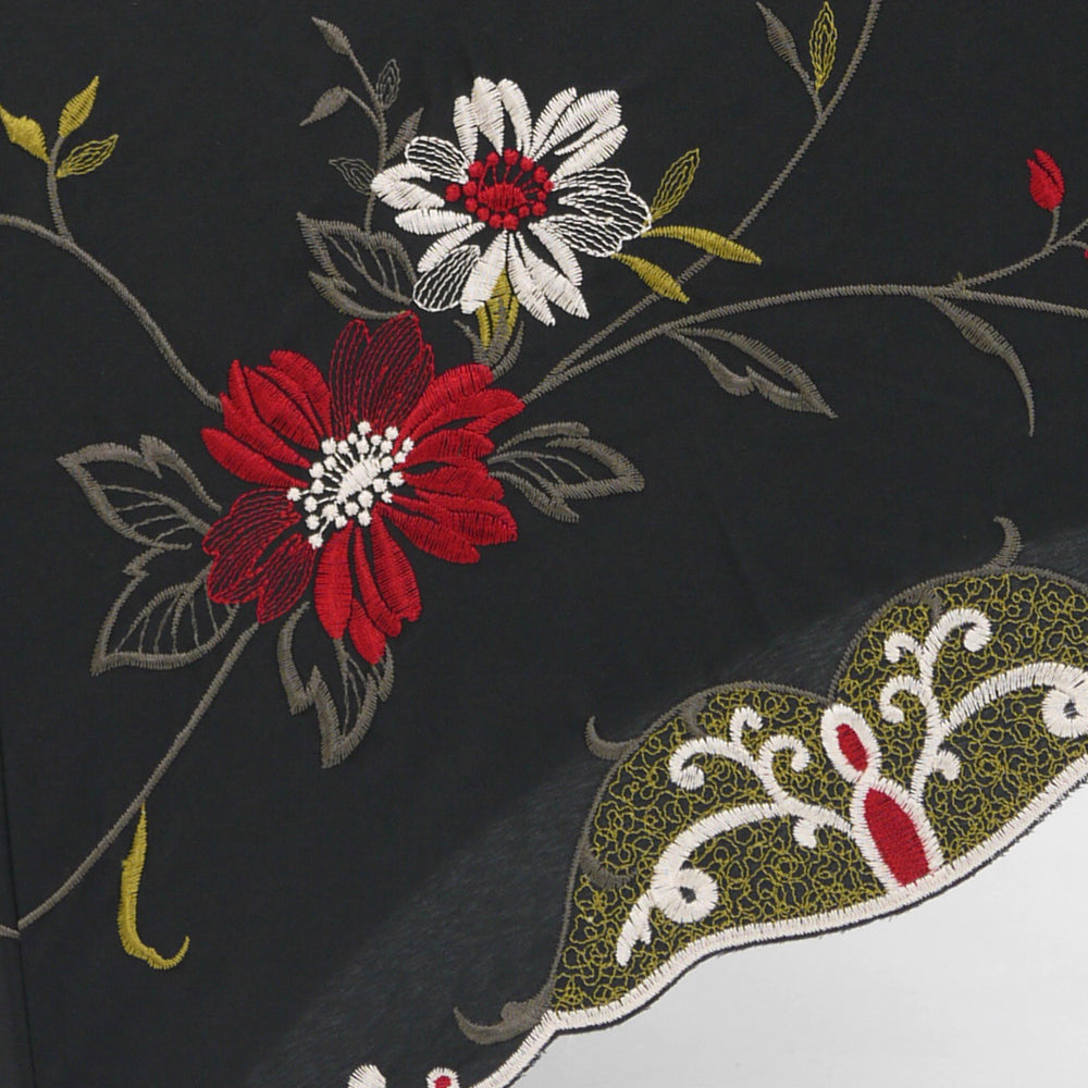 花鳥刺繍かわず張り晴雨兼用ショート折りたたみ日傘