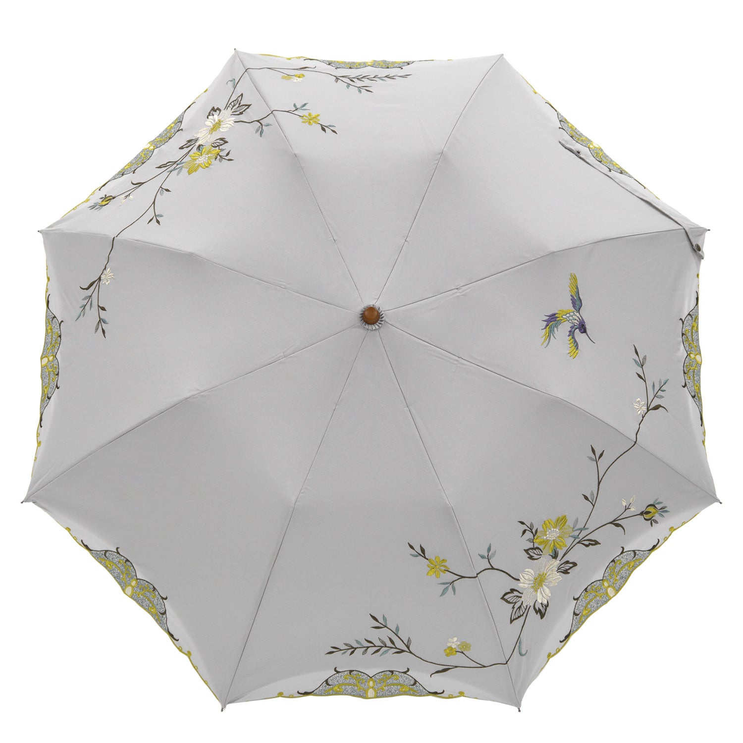 花鳥刺繍かわず張り晴雨兼用ショート折りたたみ日傘