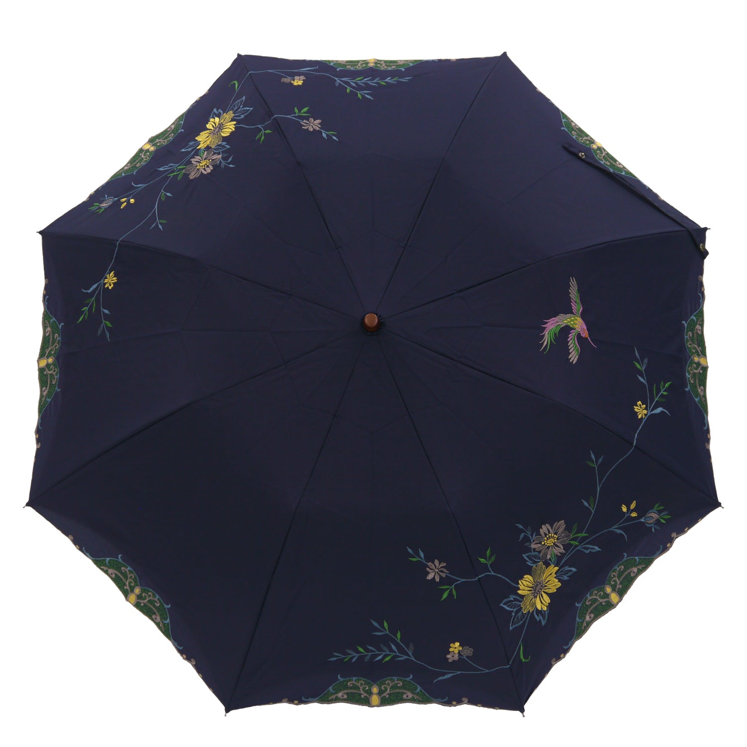 花鳥刺繍かわず張り晴雨兼用ショート折りたたみ日傘