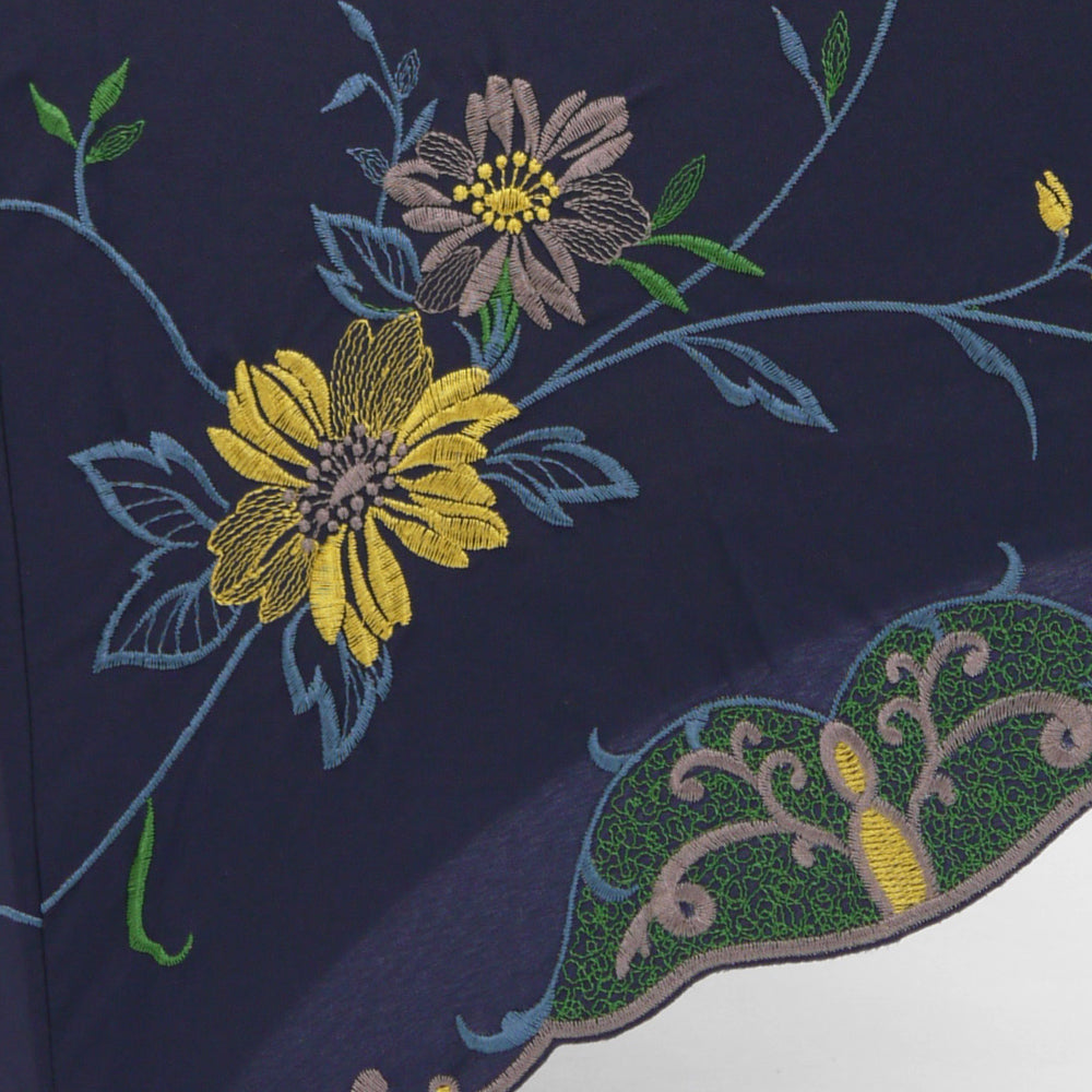 花鳥刺繍かわず張り晴雨兼用ショート折りたたみ日傘