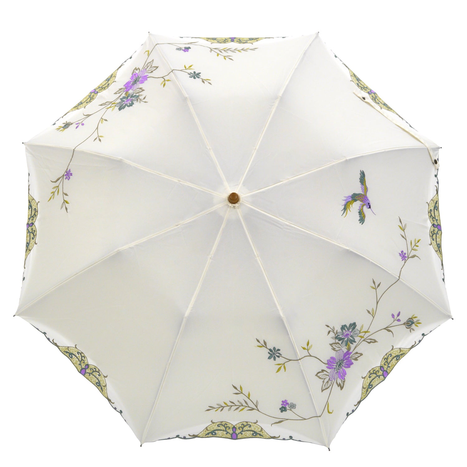 花鳥刺繍かわず張り晴雨兼用ショート折りたたみ日傘