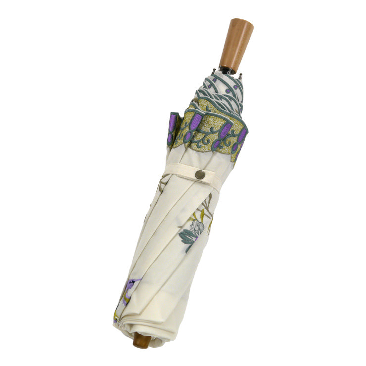 花鳥刺繍かわず張り晴雨兼用ショート折りたたみ日傘