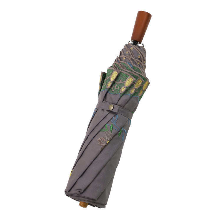 花鳥刺繍かわず張り晴雨兼用ショート折りたたみ日傘