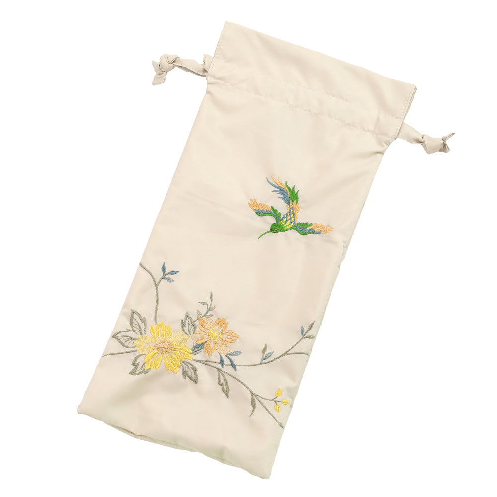 花鳥刺繍かわず張り晴雨兼用ショート折りたたみ日傘