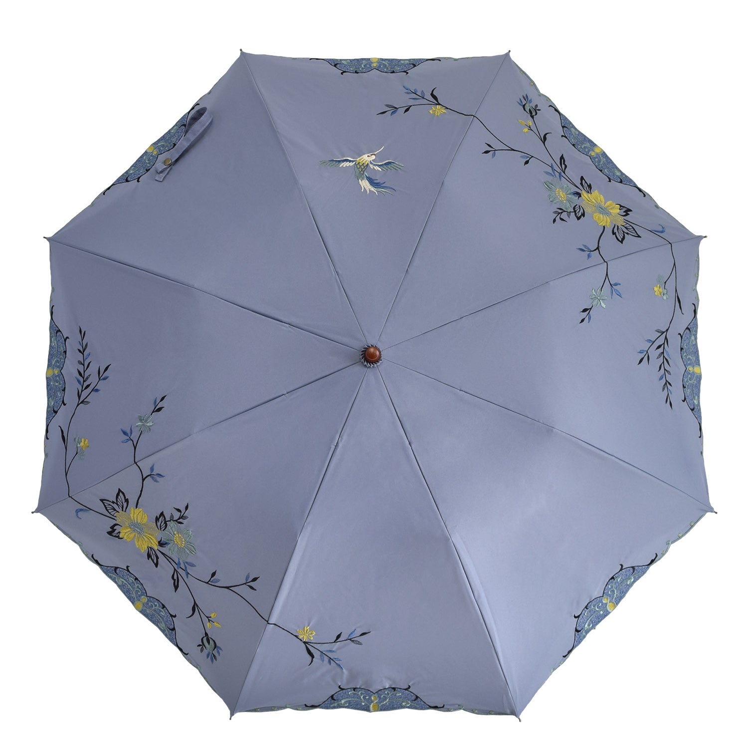 花鳥刺繍かわず張り晴雨兼用ショート折りたたみ日傘