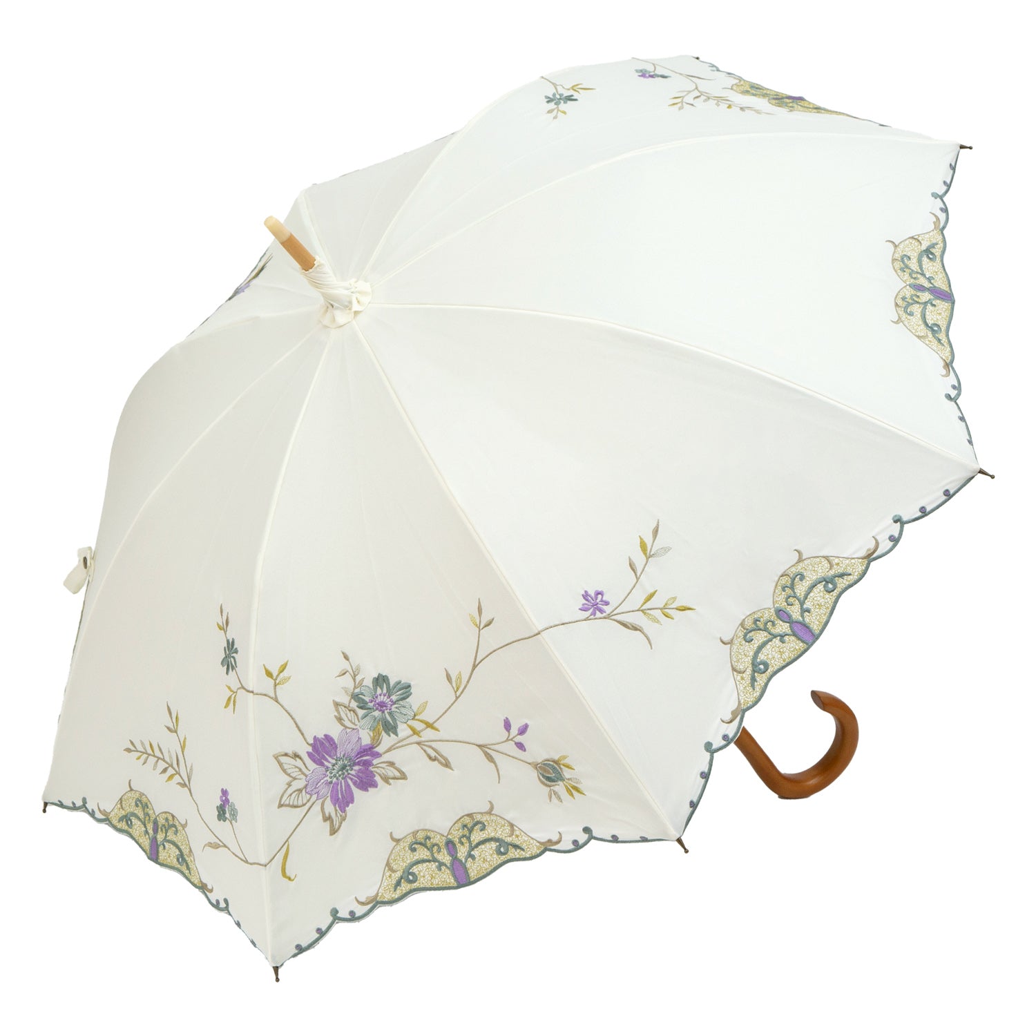 花鳥刺繍かわず張り 晴雨兼用長日傘