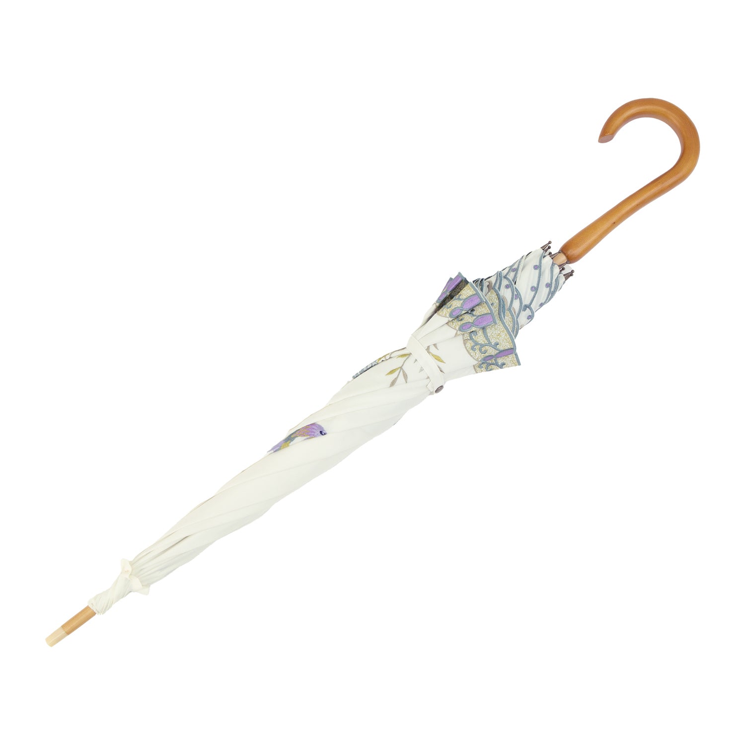 花鳥刺繍かわず張り 晴雨兼用長日傘