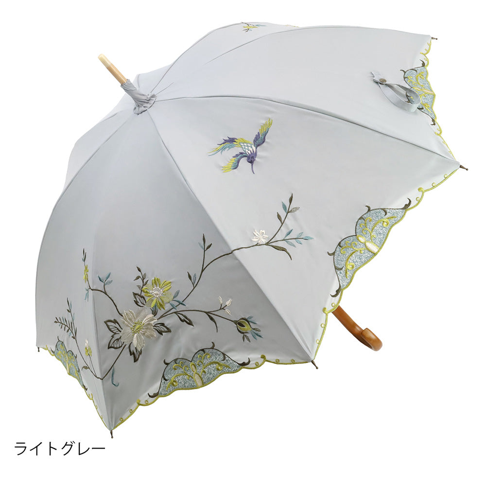 花鳥刺繍かわず張り 晴雨兼用長日傘