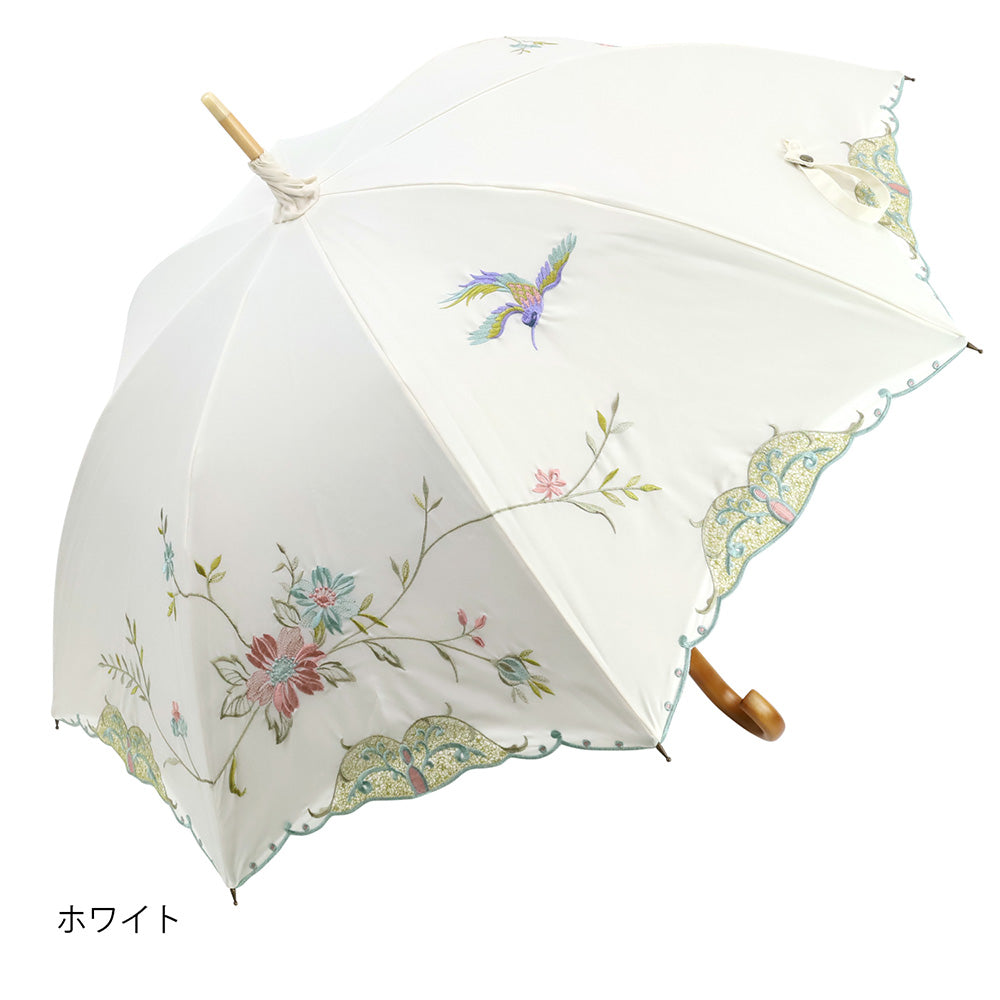 花鳥刺繍かわず張り 晴雨兼用長日傘