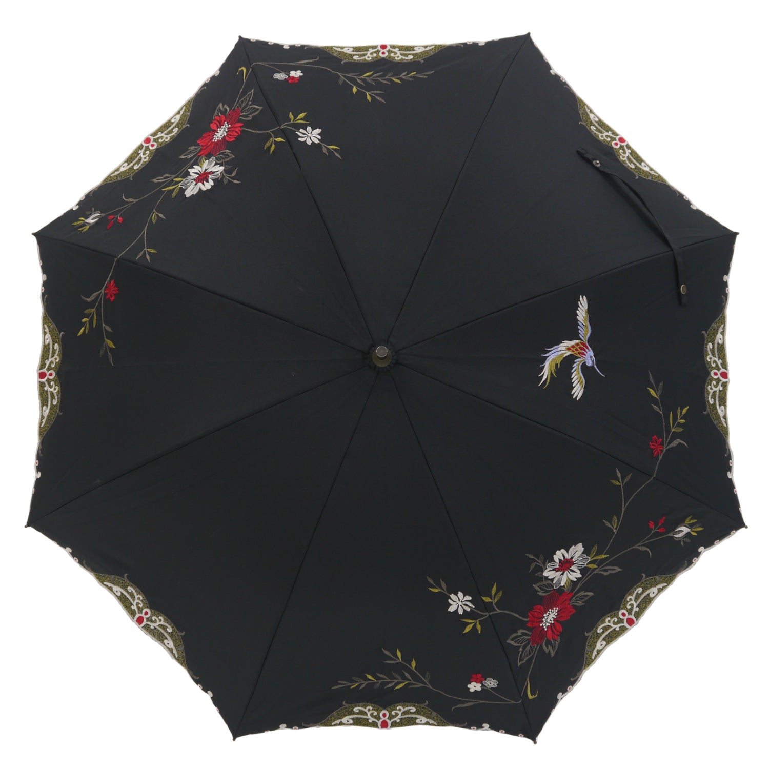 花鳥刺繍かわず張り 晴雨兼用ショート長日傘