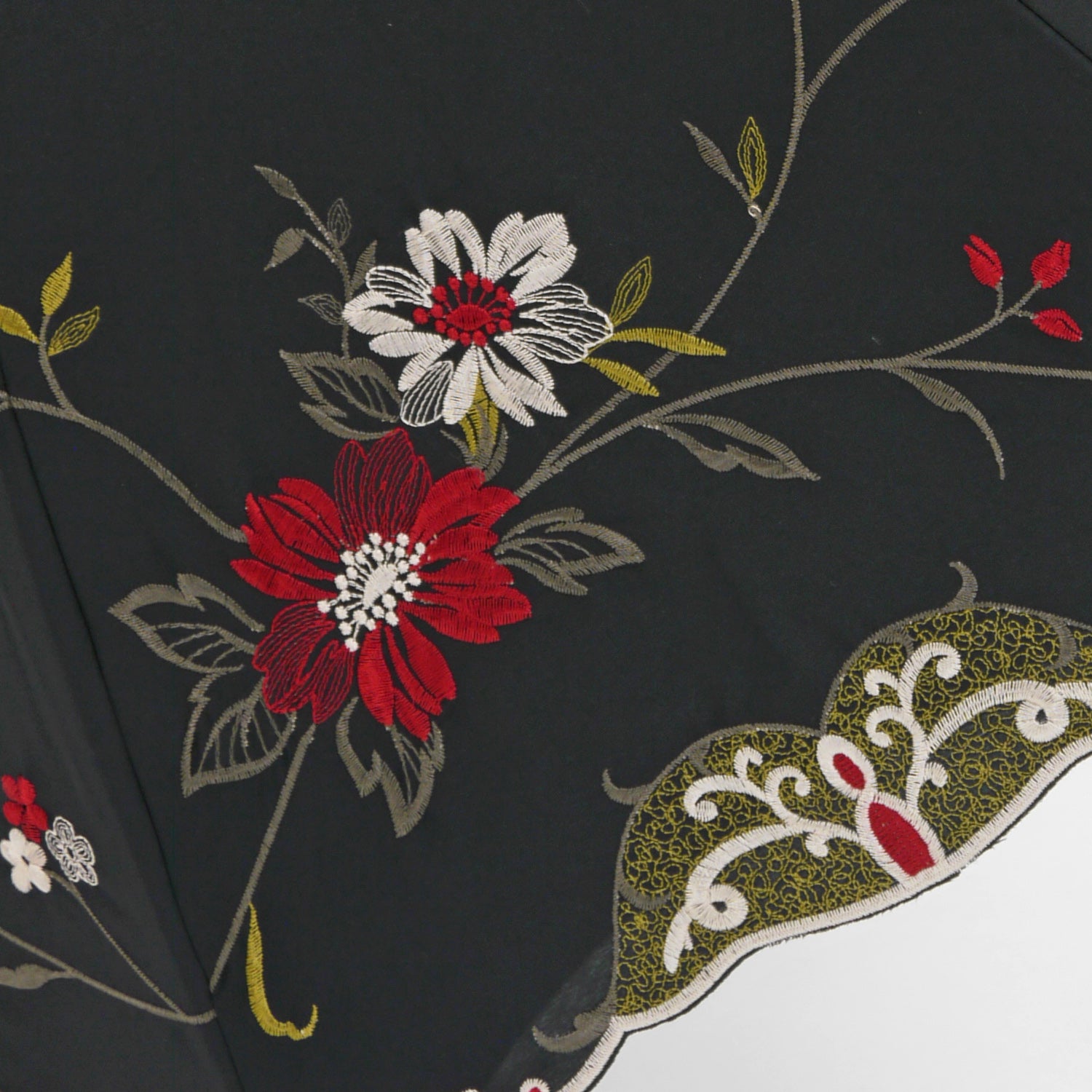 花鳥刺繍かわず張り 晴雨兼用ショート長日傘