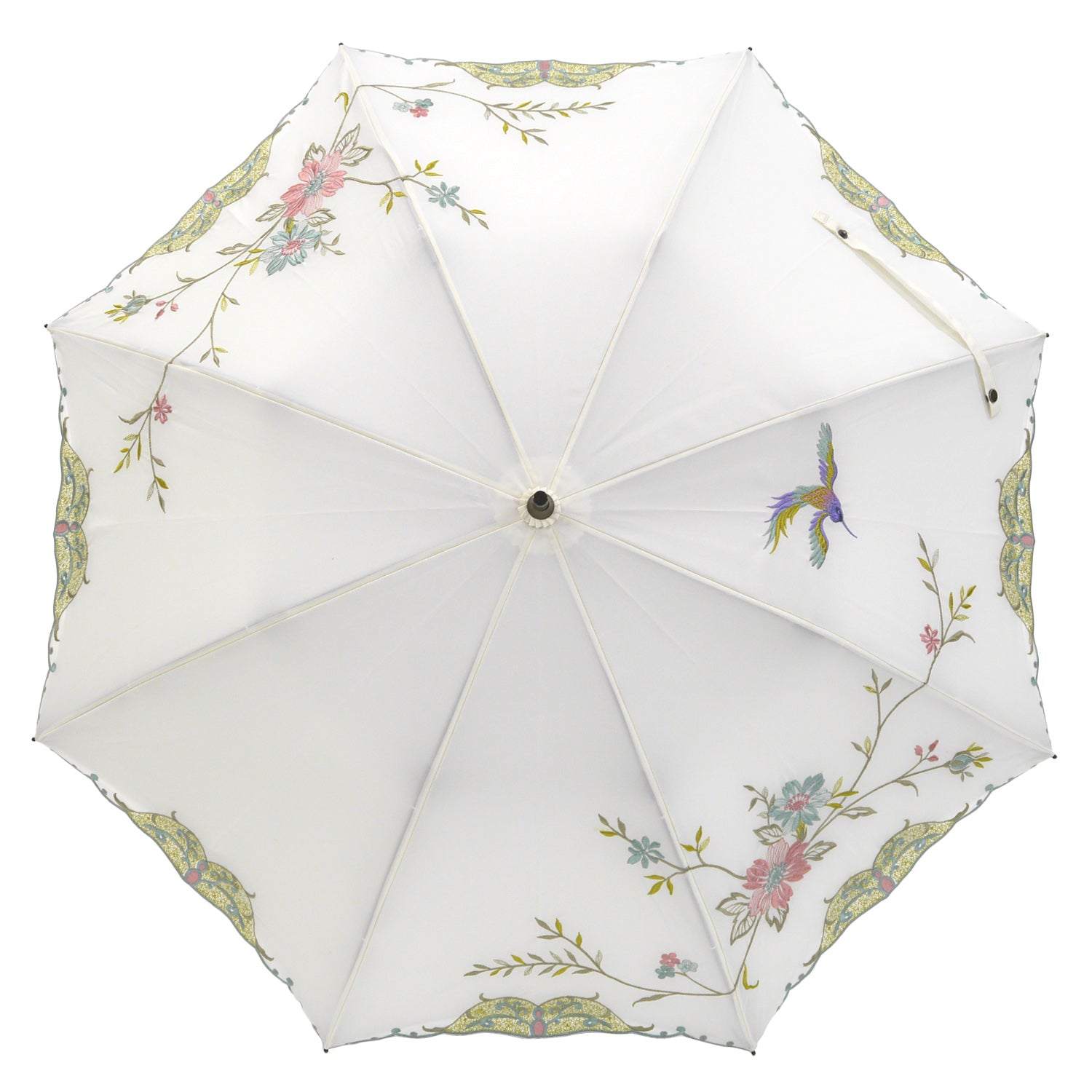 花鳥刺繍かわず張り 晴雨兼用ショート長日傘