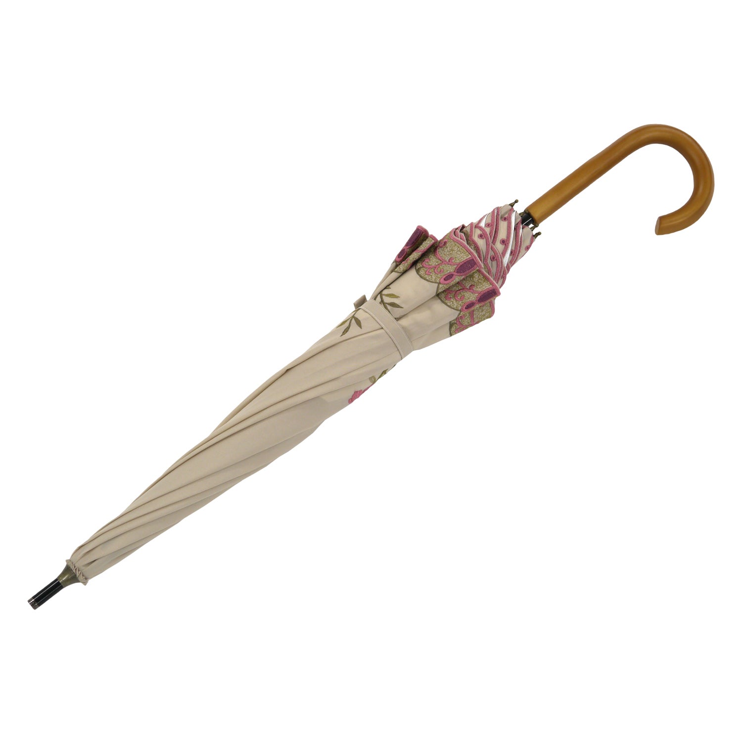 花鳥刺繍かわず張り 晴雨兼用ショート長日傘