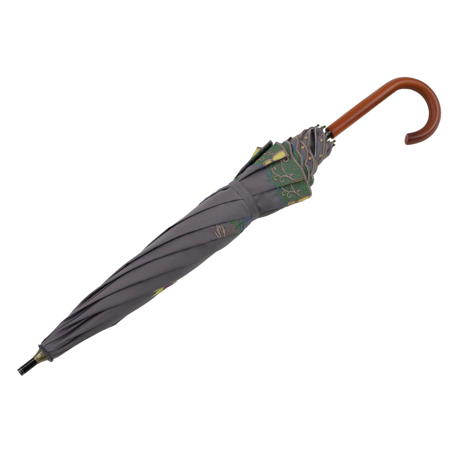 花鳥刺繍かわず張り 晴雨兼用ショート長日傘