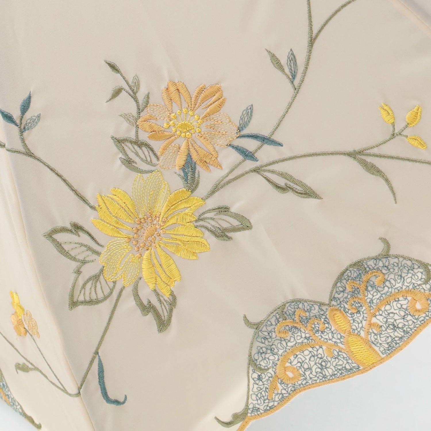 花鳥刺繍かわず張り 晴雨兼用ショート長日傘