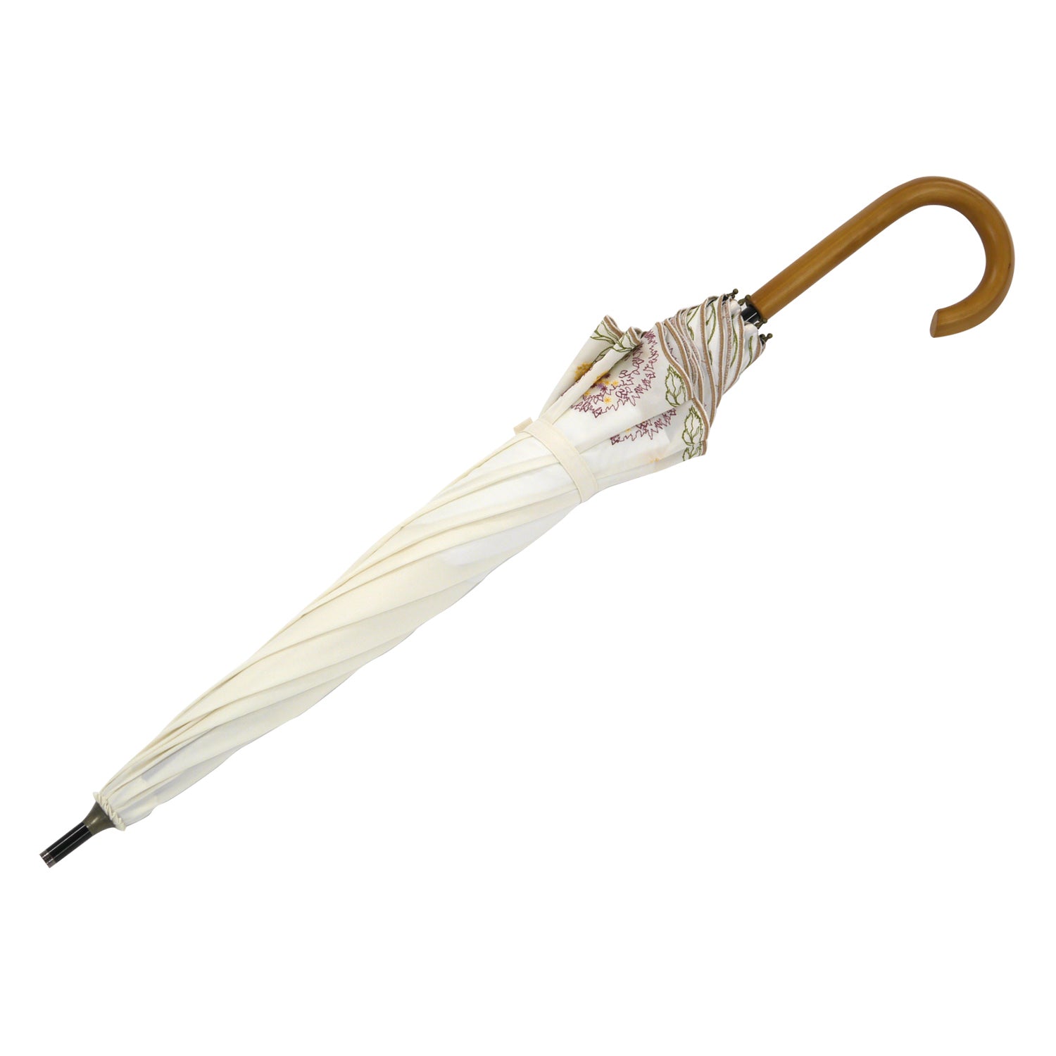 ボタニカル刺繍かわず張り 晴雨兼用ショート長日傘