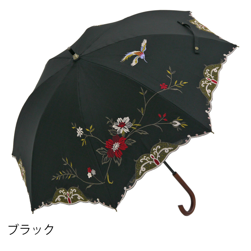 花鳥刺繍かわず張り 晴雨兼用ショート長日傘
