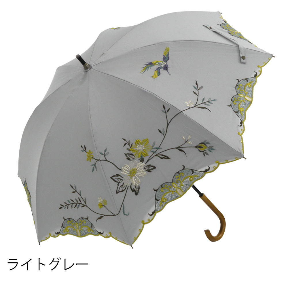 花鳥刺繍かわず張り 晴雨兼用ショート長日傘