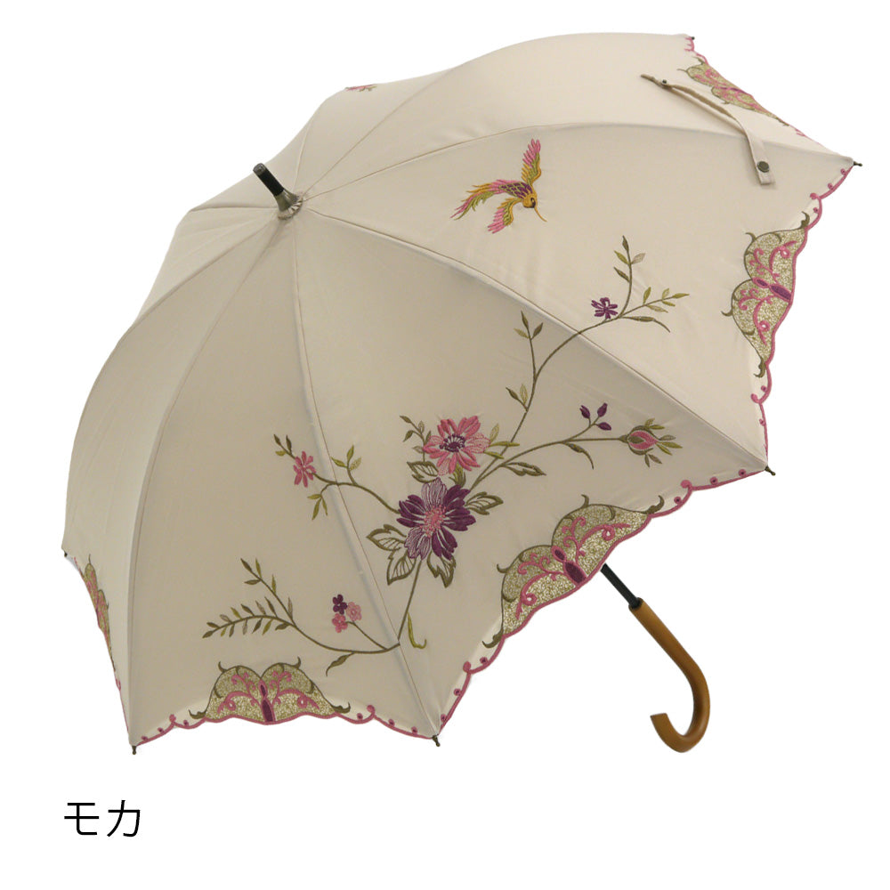 花鳥刺繍かわず張り 晴雨兼用ショート長日傘