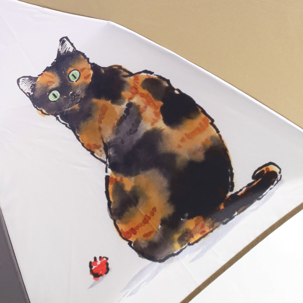ハラミチヨ 猫イラストプリント ショート折りたたみ日傘