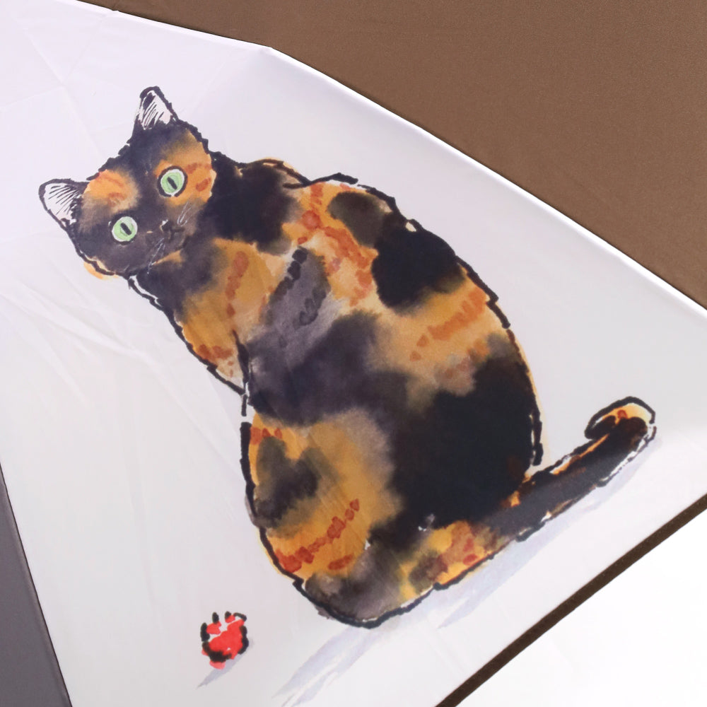 ハラミチヨ 猫イラストプリント ショート折りたたみ日傘