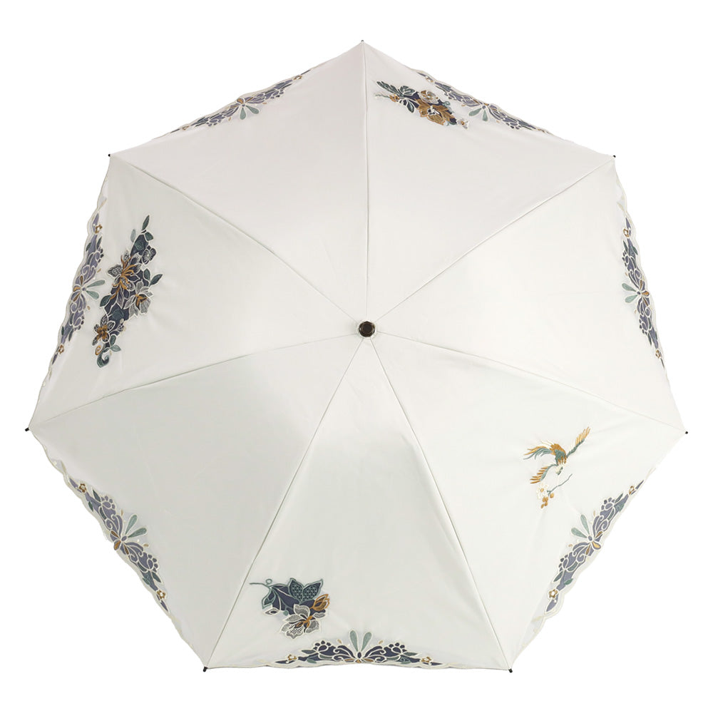 花鳥オーガンジーカットワーク刺繍晴雨兼用 ミニ折りたたみ日傘
