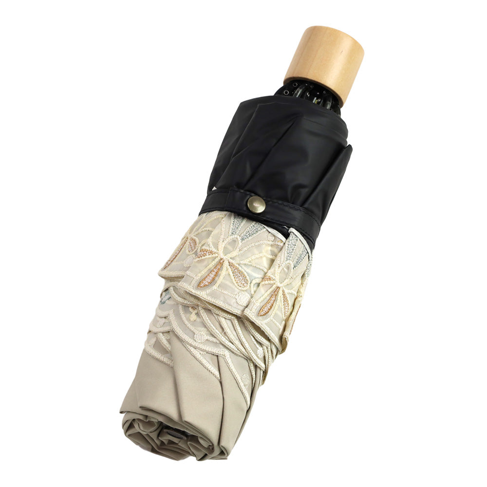 花鳥オーガンジーカットワーク刺繍晴雨兼用 ミニ折りたたみ日傘