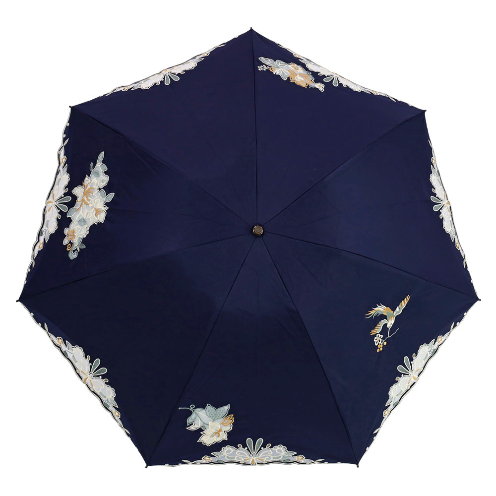 花鳥オーガンジーカットワーク刺繍晴雨兼用 ミニ折りたたみ日傘