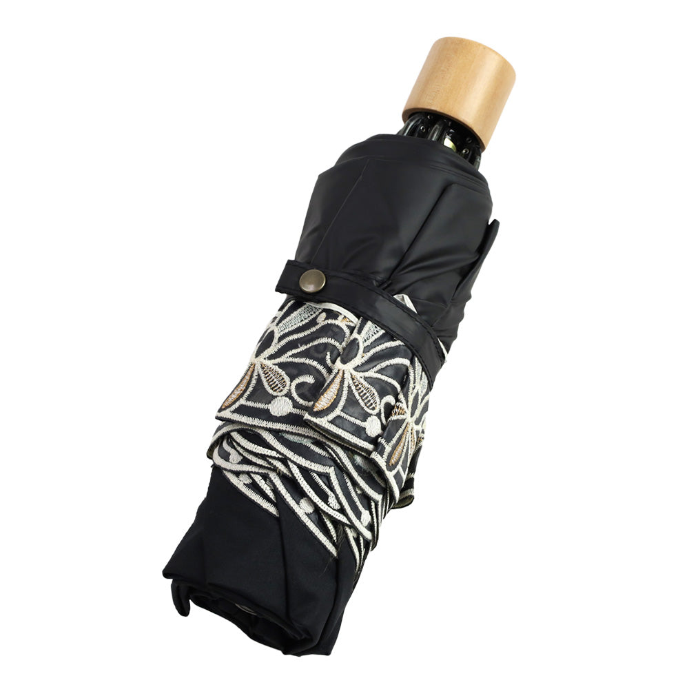 花鳥オーガンジーカットワーク刺繍晴雨兼用 ミニ折りたたみ日傘